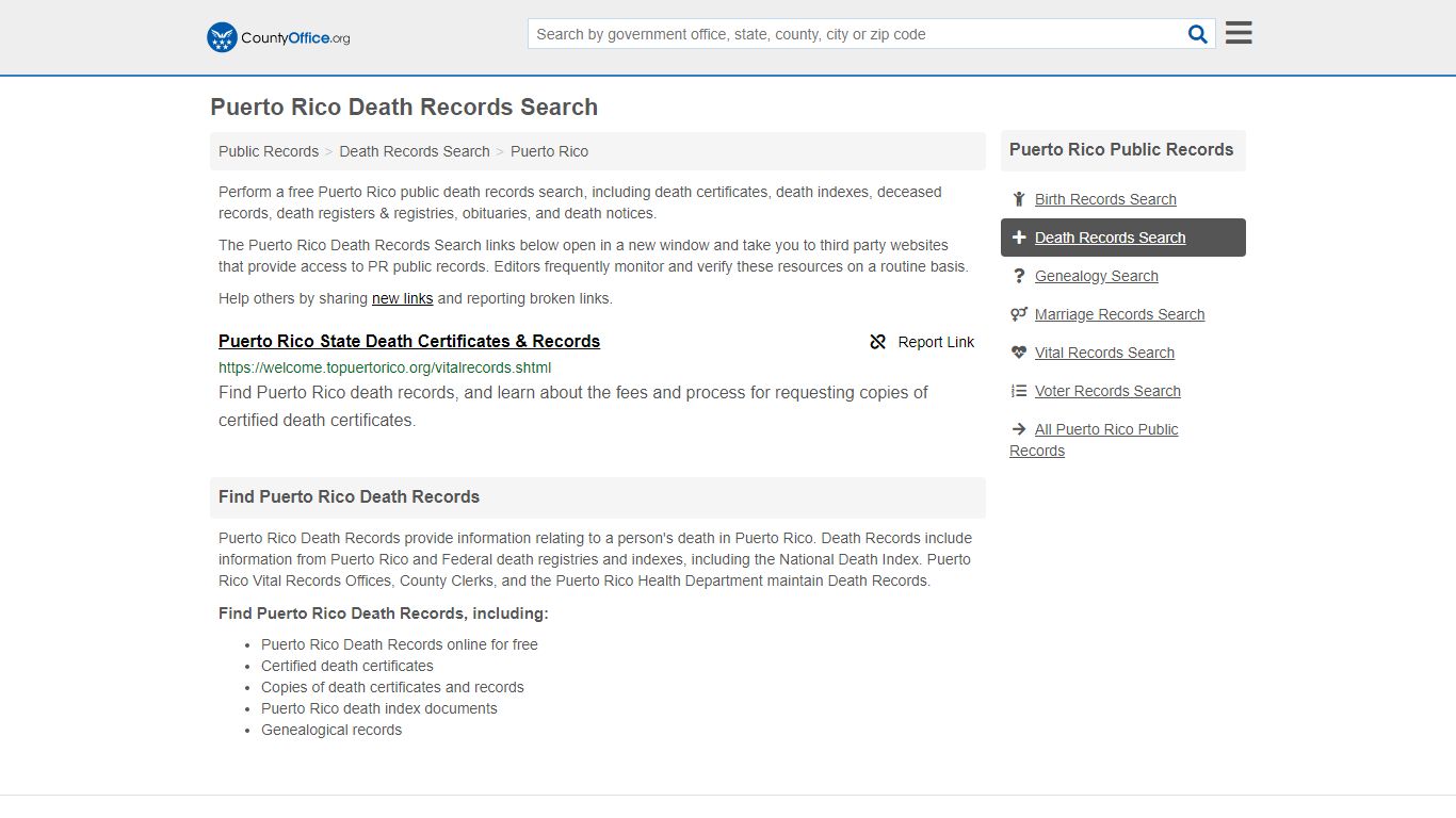 Puerto Rico Death Records Search - County Office